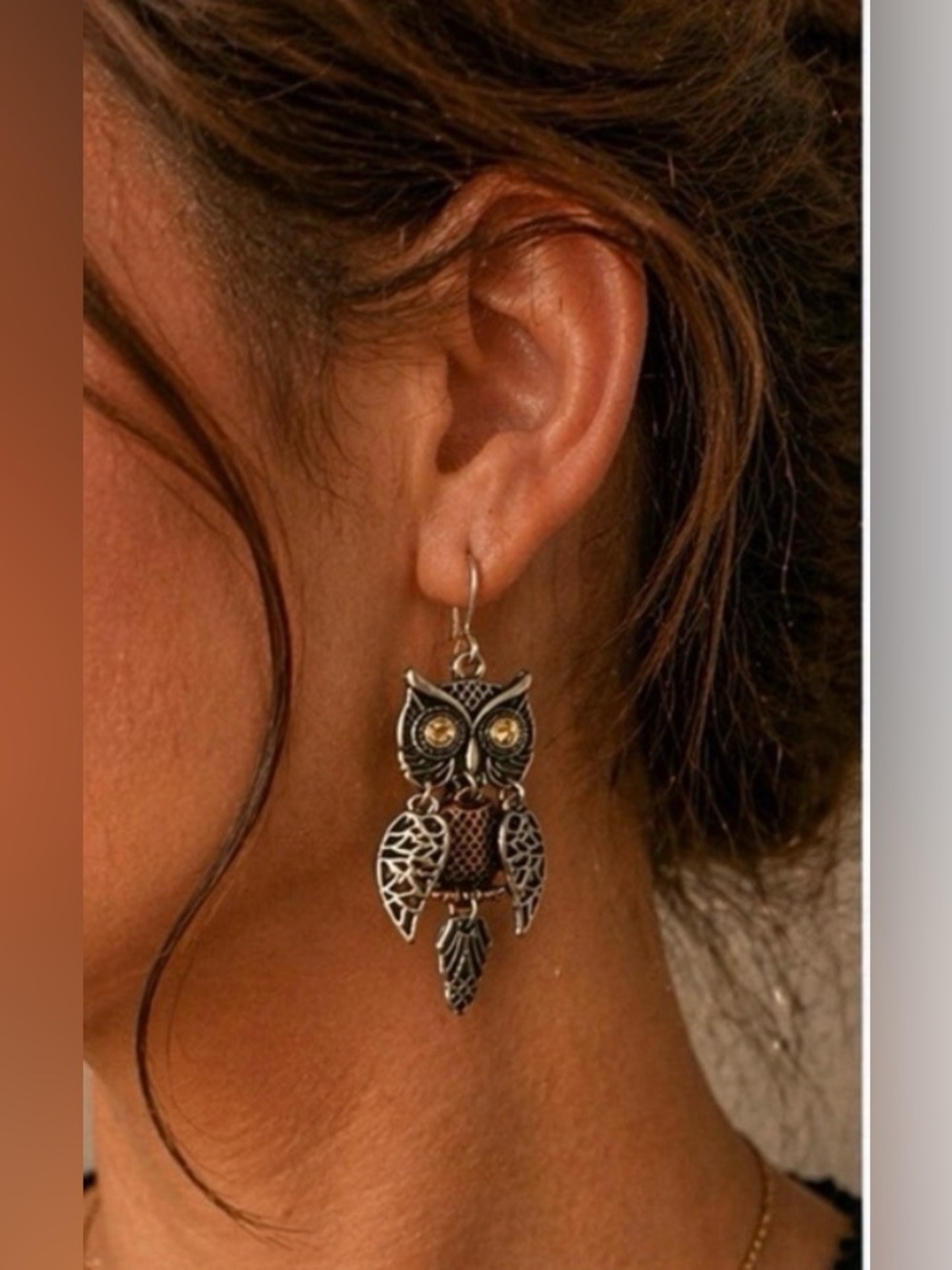 Vintage Style Owl Dangle Earrings | Silver & Gold Tone | Boho Statement | NWT